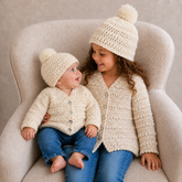 Crochet Baby & Kids Set Pattern – Ashley V-Neck Cardigan & Hat (NB–10Y)