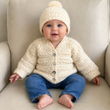 Crochet Baby & Kids Set Pattern – Ashley V-Neck Cardigan & Hat (NB–10Y)
