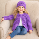 Crochet Baby & Kids Set Pattern PDF – Beth Puff Stitch Cardigan, Hat & Booties (NB–10Y)