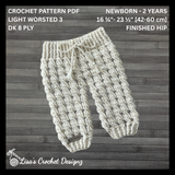 Crochet Baby Pants Pattern PDF – Caleb Cabled Baby Leggings (NB–2Y)