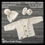 Cooper Cardigan, Hat & Booties (Baby to 2 Years) | Crochet Pattern PDF | English