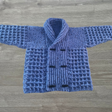 Crochet Baby Cardigan Pattern – Dean Waffle Stitch Roll Collar (0–2Y)