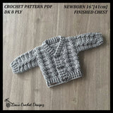 Ethan Newborn Crochet Baby Cardigan Pattern (Newborn) – English Only