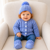 Crochet Baby Set Pattern PDF – Lola Cabled Cardigan, Hat & Booties (0–3Y)