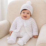 Crochet Baby Set Pattern PDF – Lucy Cardigan, Hat & Booties (0–3 Months)