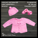 Crochet Baby Set Pattern PDF – Luna Cardigan, Hat & Booties (0–3 Months)