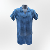 Crochet Men's Polo Shirt & Shorts Set Pattern (S–5XL) – Ocean Matching Summer Outfit for Men & Women