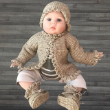 Crochet Cardigan, Hat & Booties Set Pattern – Renee Love-Knot Baby & Kids Set (NB–10Y) – English Only