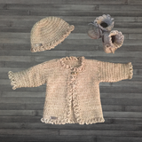 Crochet Baby Set Pattern PDF – Renee Cardigan, Hat & Booties (NB–10Y)