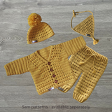 Sam Cardigan & Hat Crochet Pattern (0-3M–10 Years) English Only
