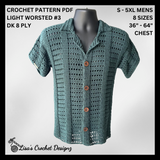 Seabreeze Crochet Pattern – Men's Button-up Shirt (S-5XL) | Digital PDF Pattern in English