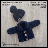 William Crochet Baby & Kids Cardigan & Hat Set Pattern (Preemie–10 Years) – English Only