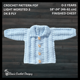 Crochet Baby Cardigan Pattern PDF – Zeb Collared Baby Sweater (0–3Y)