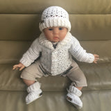 Corbin Newborn Baby Cardigan Hat and Booties Set | Crochet Pattern PDF | English