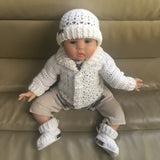 Crochet Newborn Baby Set Pattern PDF – Corbin Shawl Collar Cardigan, Hat & Booties