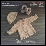 Renee Cardigan Hat (0-10Y) & Booties Crochet Pattern PDF | English