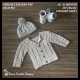 Stirling Crochet Cardigan Hat Booties Set Baby 0-3 Months | Crochet Pattern PDF | English
