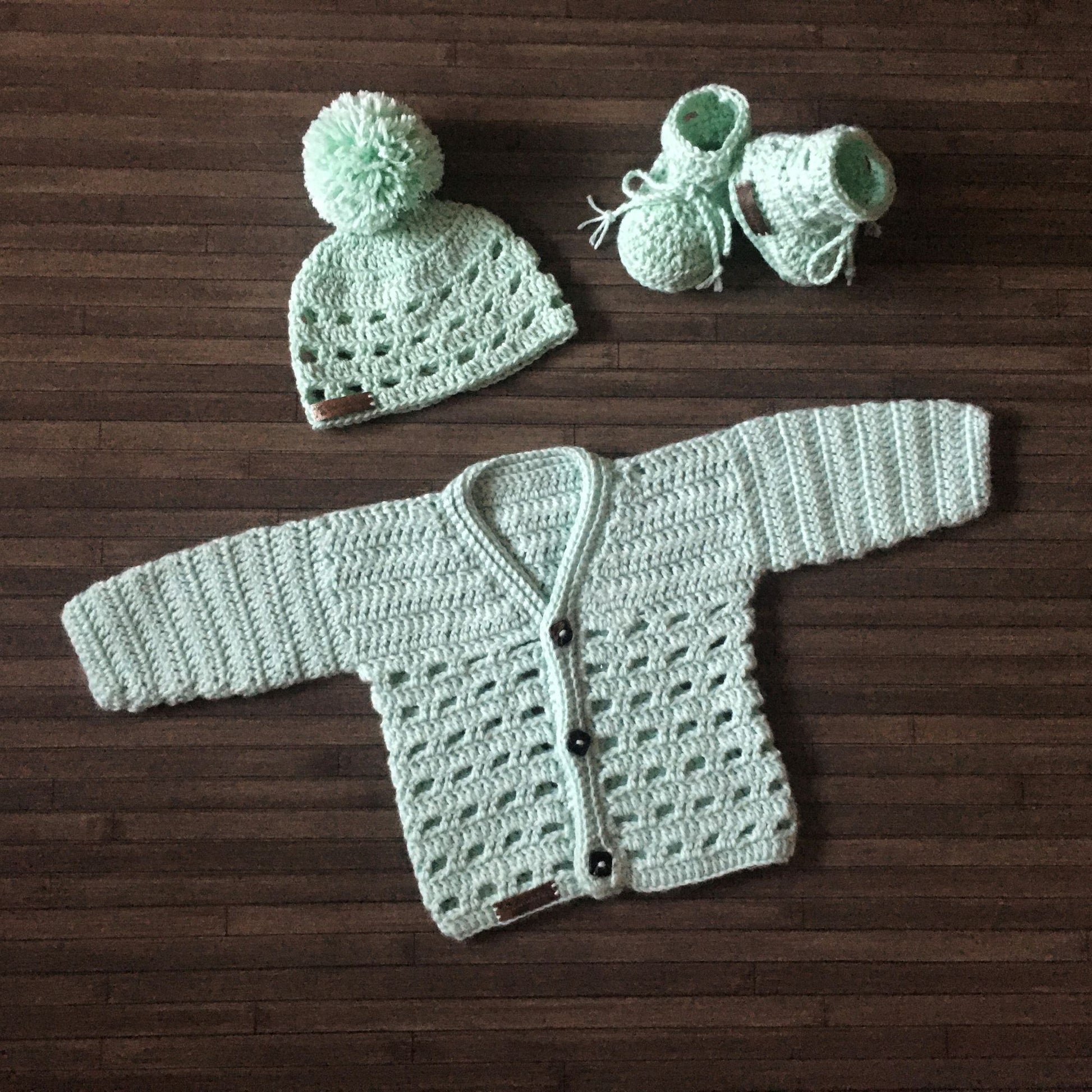 adam ceochet baby sweater hat and booties