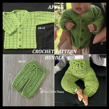 Apple Crochet Pattern Bundle of 2 Crochet Baby Sweater and Crochet Baby Pants