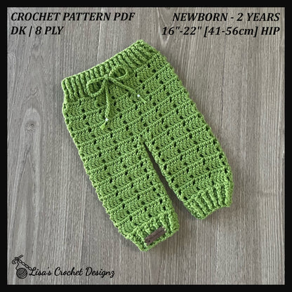 Apple crochet baby pants slant left