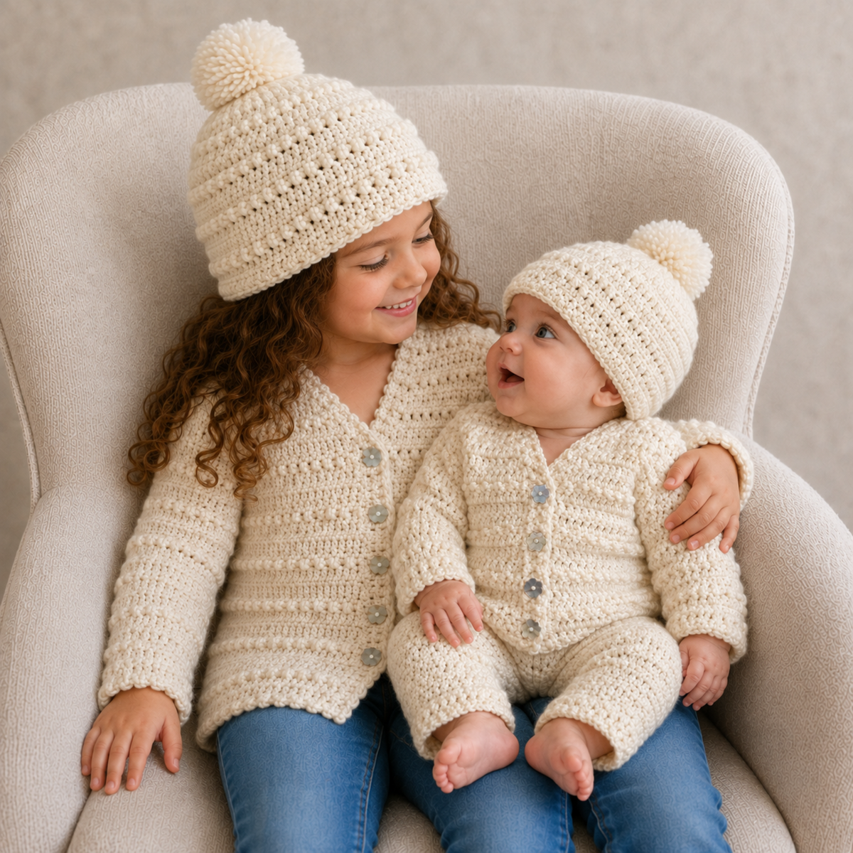 Crochet Baby & Kids Pattern Set – Ashley Cardigan, Hat & Pants