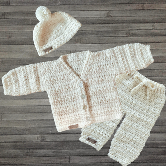 Crochet Pattern Ashley Baby Cardigan Hat Pants Set