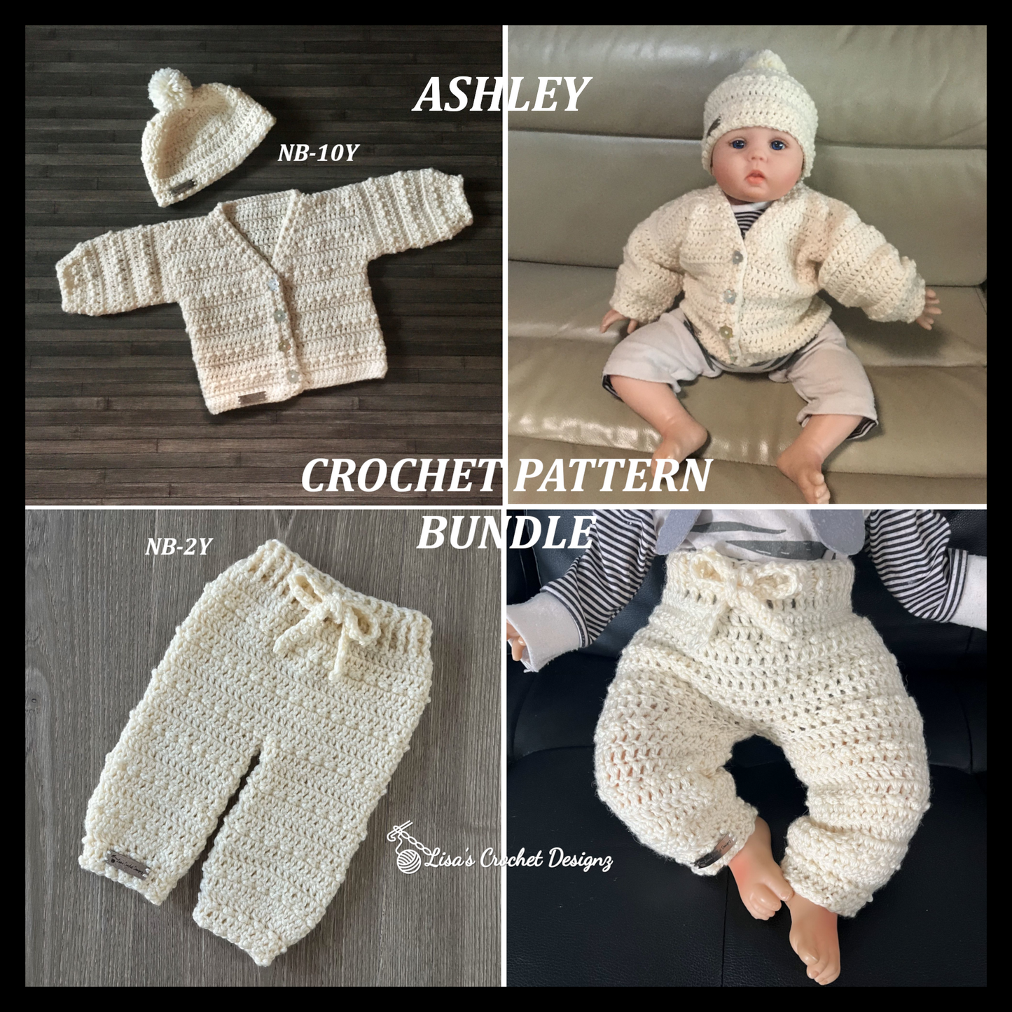 ashley crochet pattern bundle of 2 sweater and hat set and pants