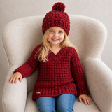 Crochet Baby & Kids Sweater & Hat Pattern – Berri V-Neck Pullover Set (0–10Y)