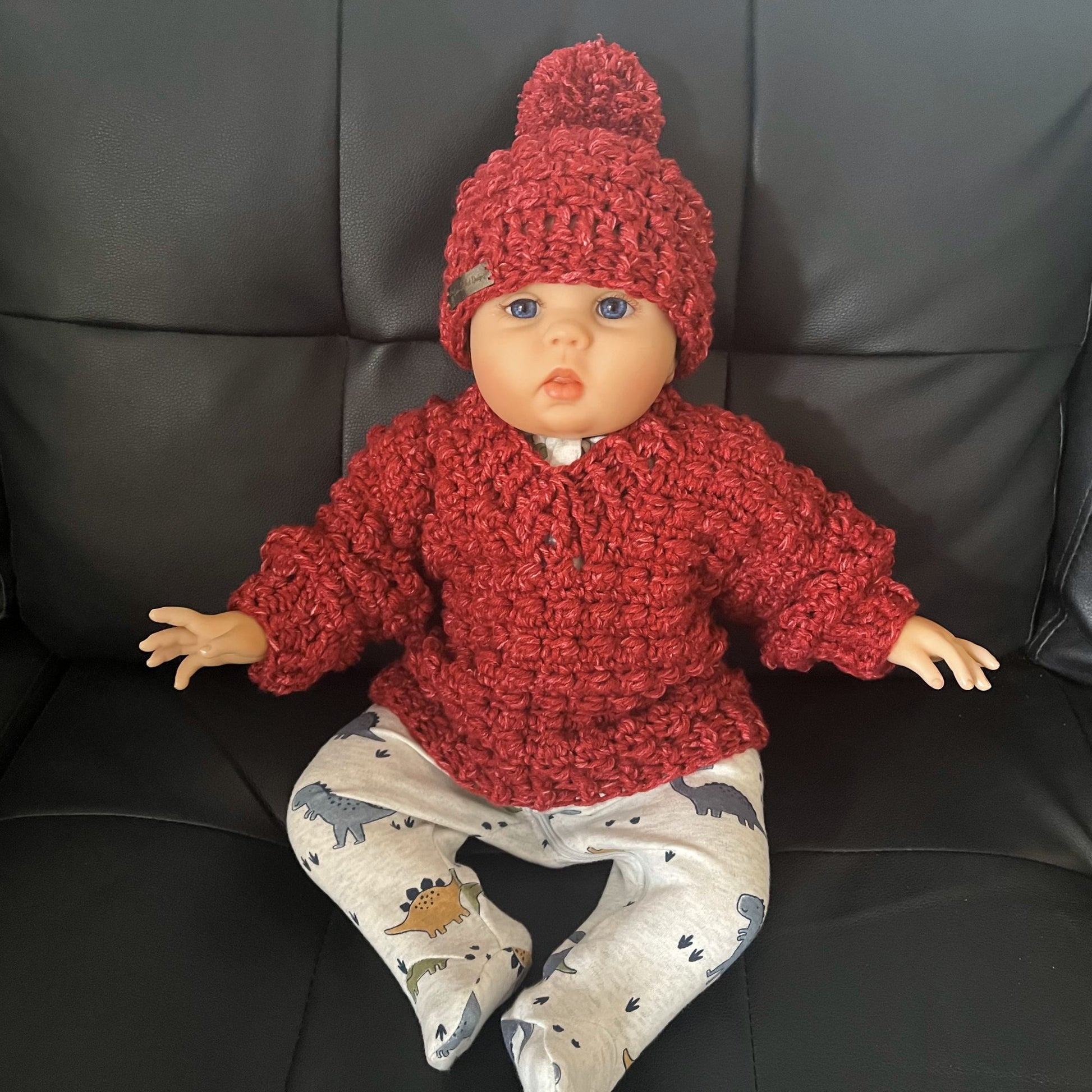 berri crochet pullover sweater and hat on baby