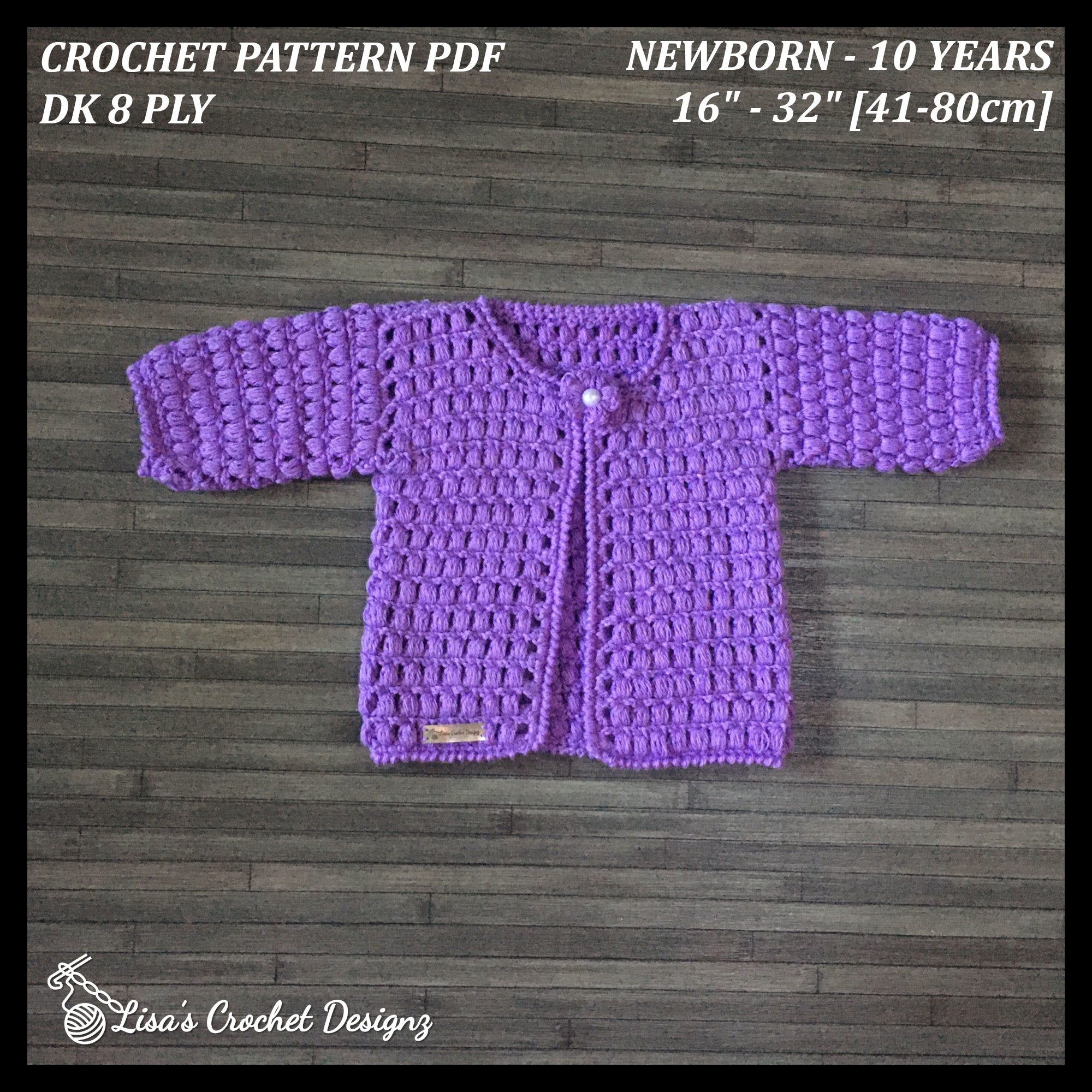 beth crochet cardigan pattern details