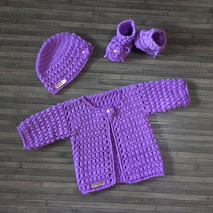 Crochet Pattern Beth Baby Cardigan Hat Booties Set Newborn to 10 Years