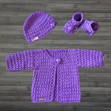 Crochet Baby & Kids Set Pattern PDF – Beth Puff Stitch Cardigan, Hat & Booties (NB–10Y)