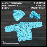 Crochet Baby Set Pattern PDF – Bonnie Cardigan, Hat & Booties (0–3 Months)