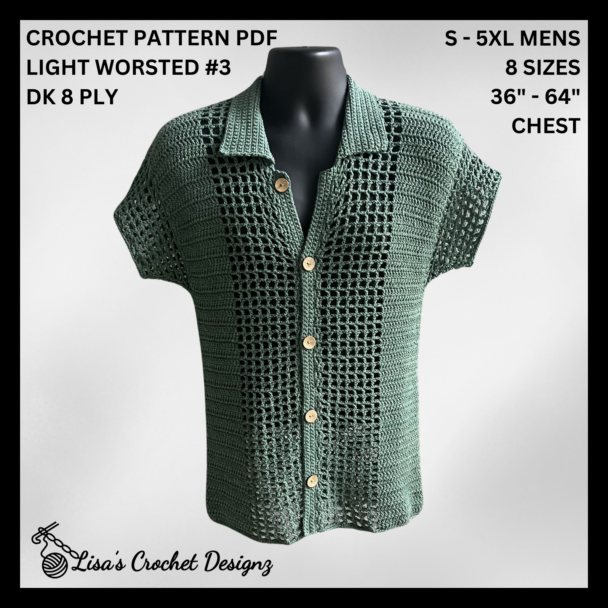 Colt Crochet Pattern – Men's Shirt (S-5XL) | Digital PDF Pattern in English