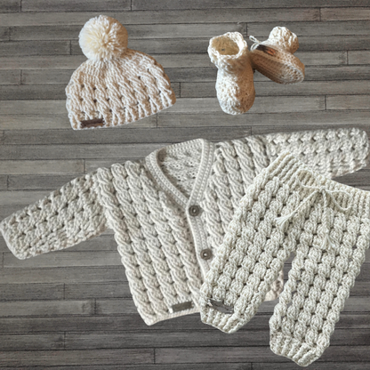 Crochet Pattern Caleb Cardigan Hat Booties Pants Set