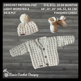 Caleb Cabled Cardigan Hat and Booties Set | Crochet Pattern PDF | English