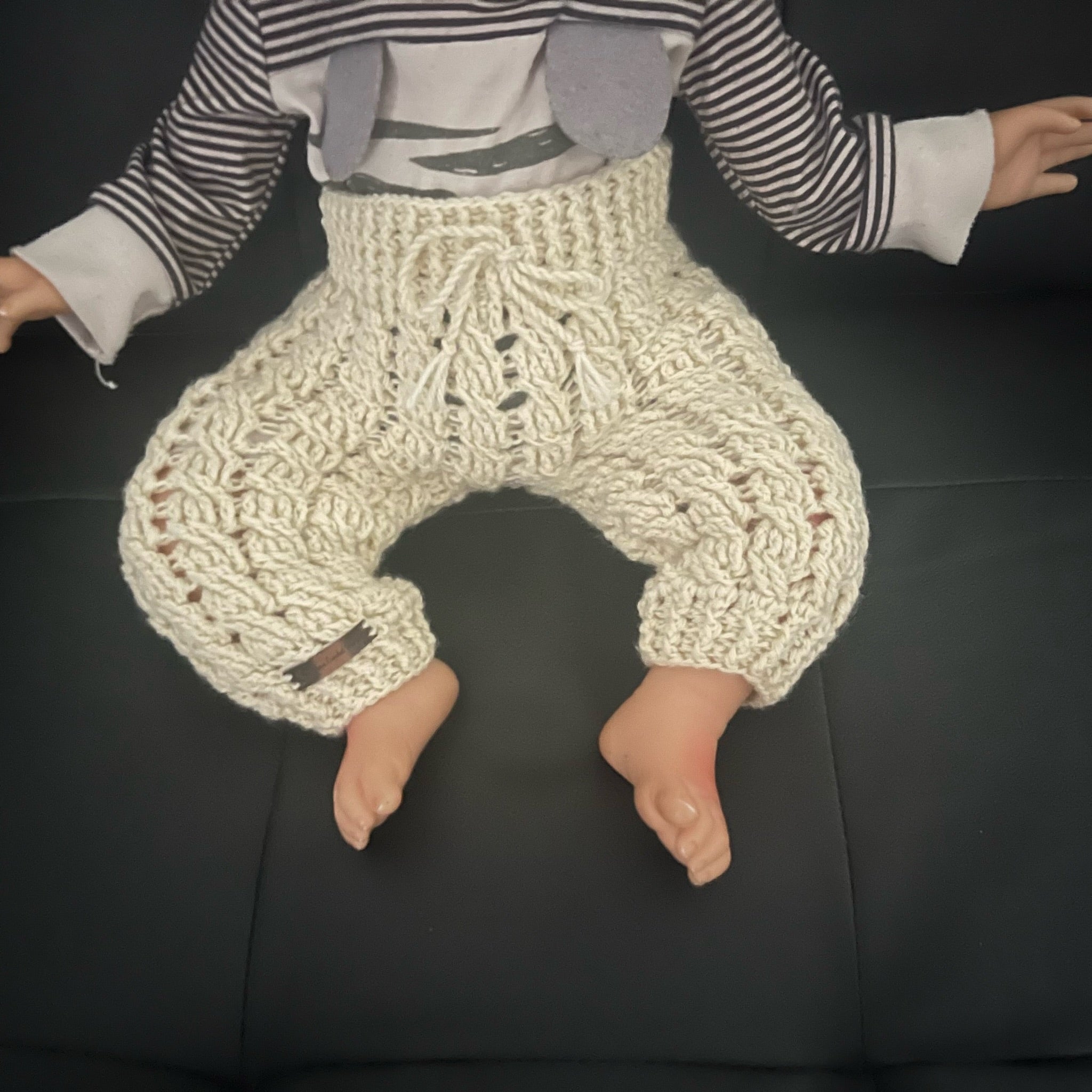 caleb crochet baby pants on baby