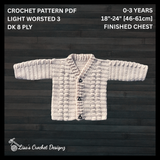 Crochet Baby Cardigan Pattern PDF – Carter V-Neck Baby Sweater (0–3Y)
