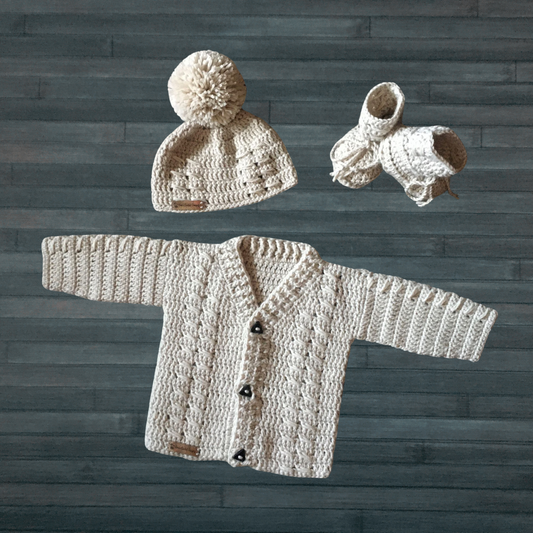 Crochet Pattern Carter Baby Cardigan Hat Booties Set to 2 Years