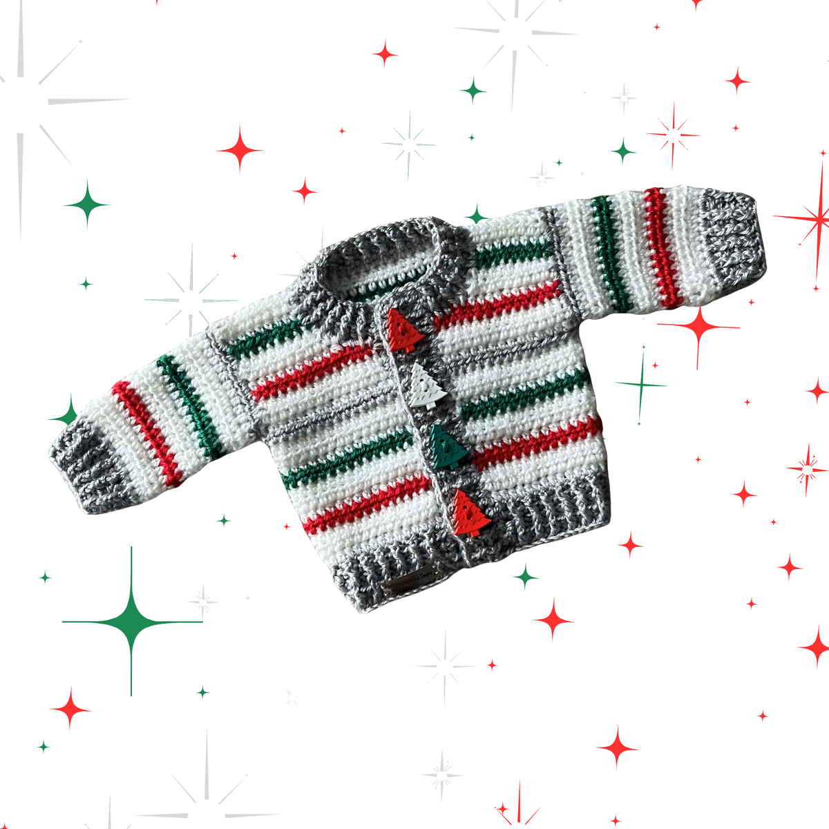 Crochet Christmas Cardigan Pattern – Chrissy Striped Holiday Sweater (Preemie–10Y) – English Only