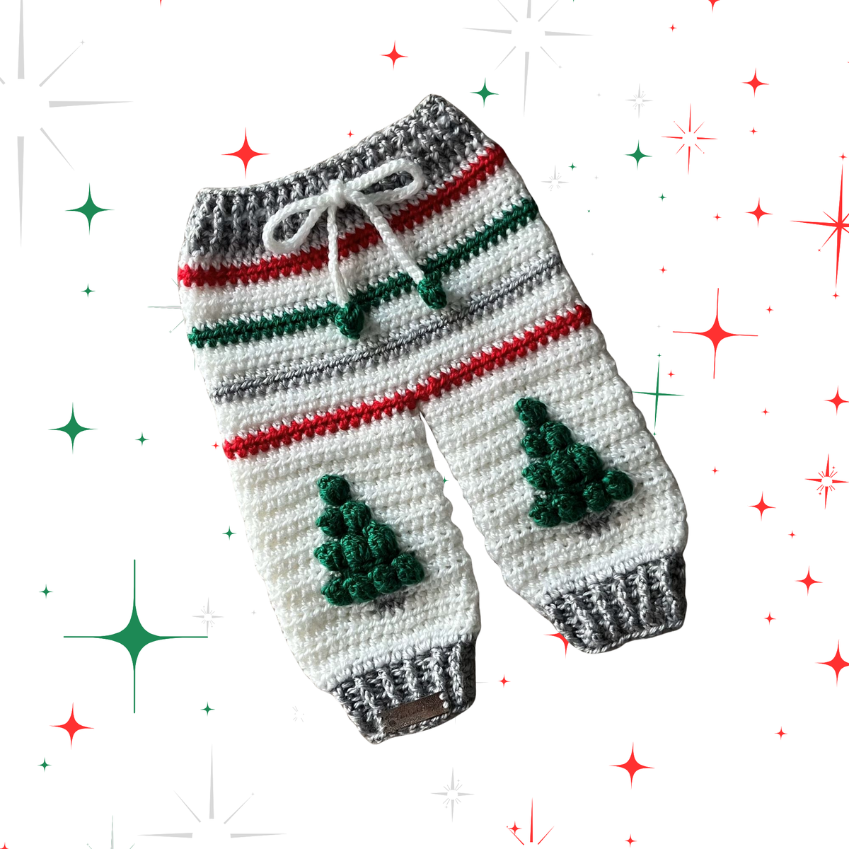 Crochet Baby Pants Pattern – Chrissy Christmas Tree Pants (Prem–2Y)