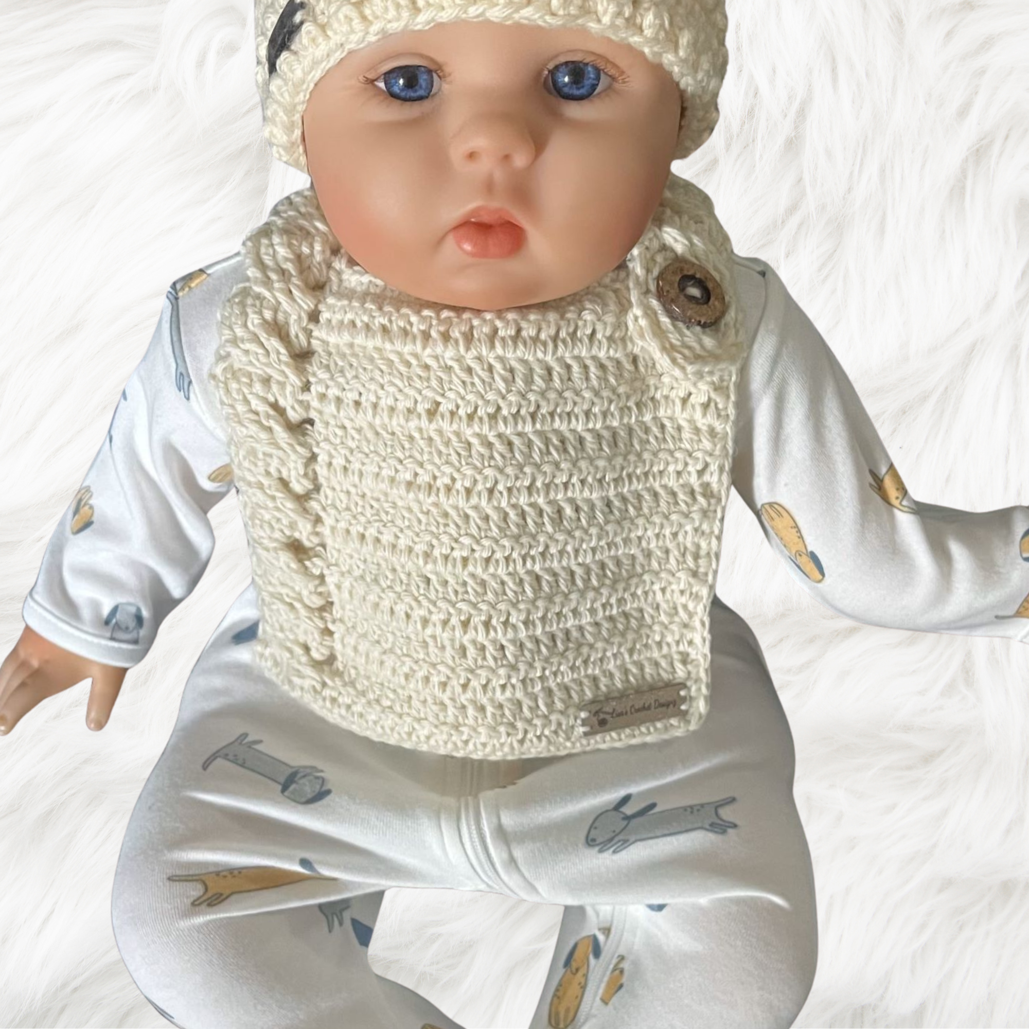 Cooper Crochet Cabled Baby Bib Pattern | Trendy & Adjustable Baby Drool Bib | English PDF Crochet Pattern