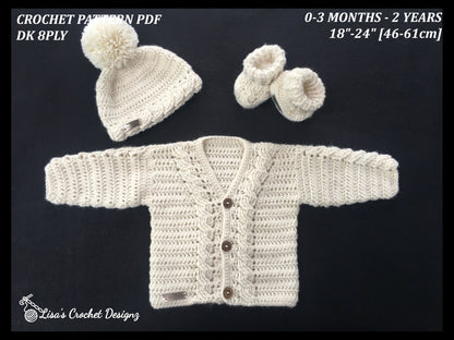 Cooper Sweater Hat and Booties Crochet Pattern details