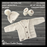 Crochet Baby Set Pattern PDF – Cooper Cabled Cardigan, Hat & Booties (0–3Y)
