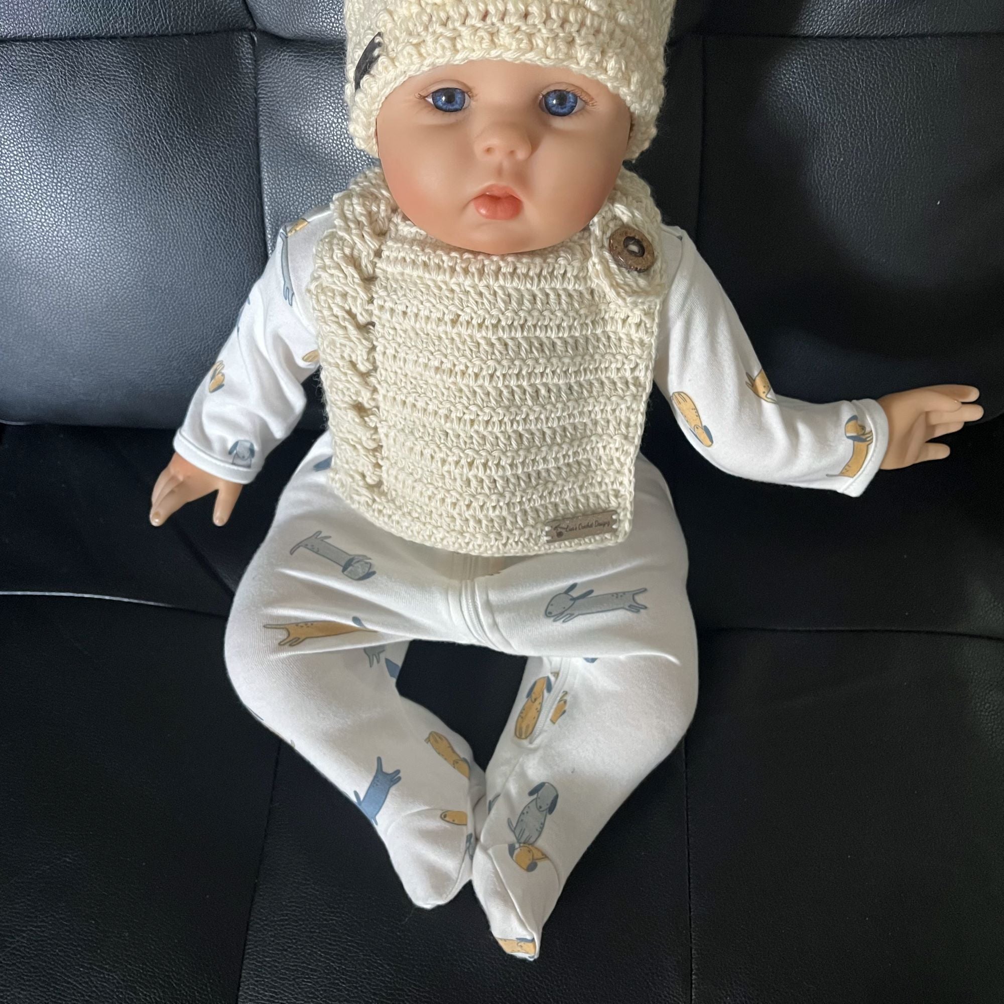 cooper crochet bib on baby