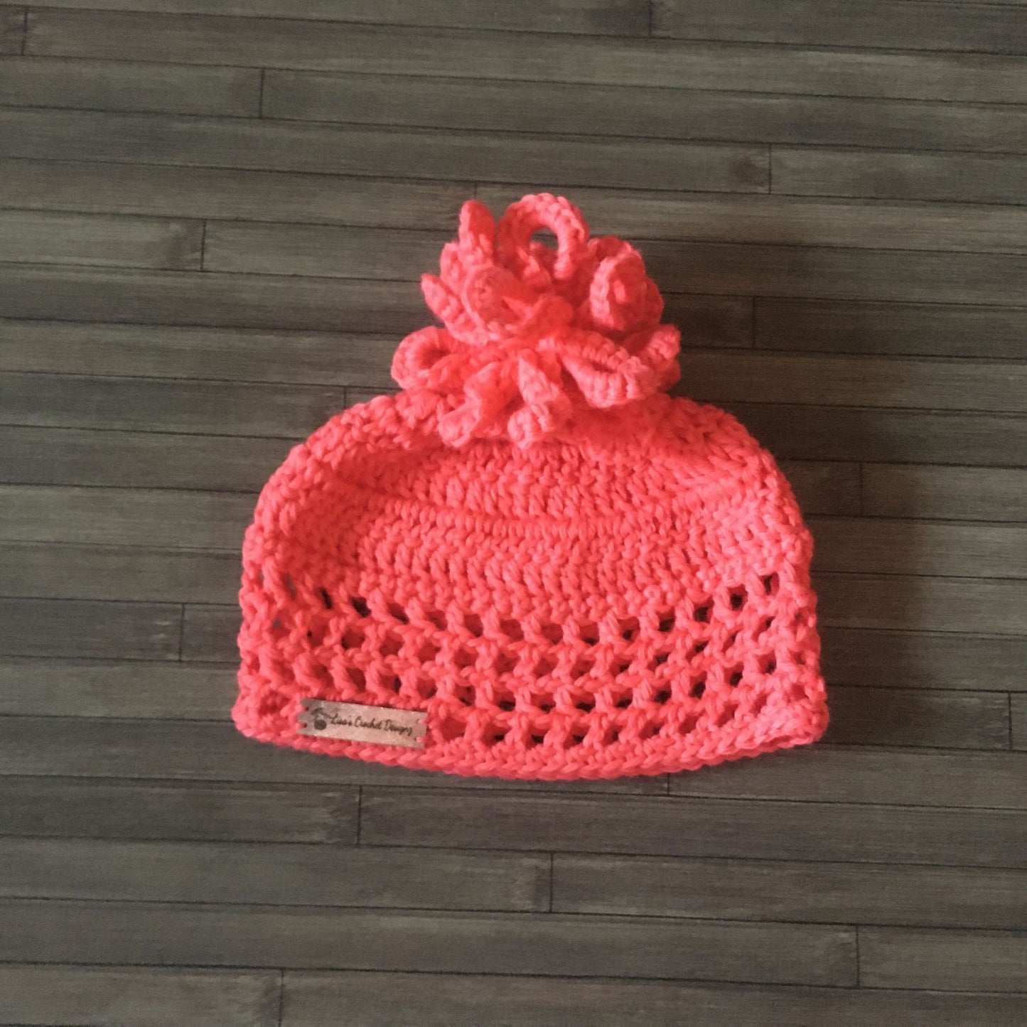 coral crochet hat