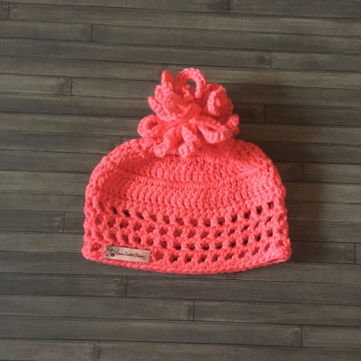 coral crochet hat