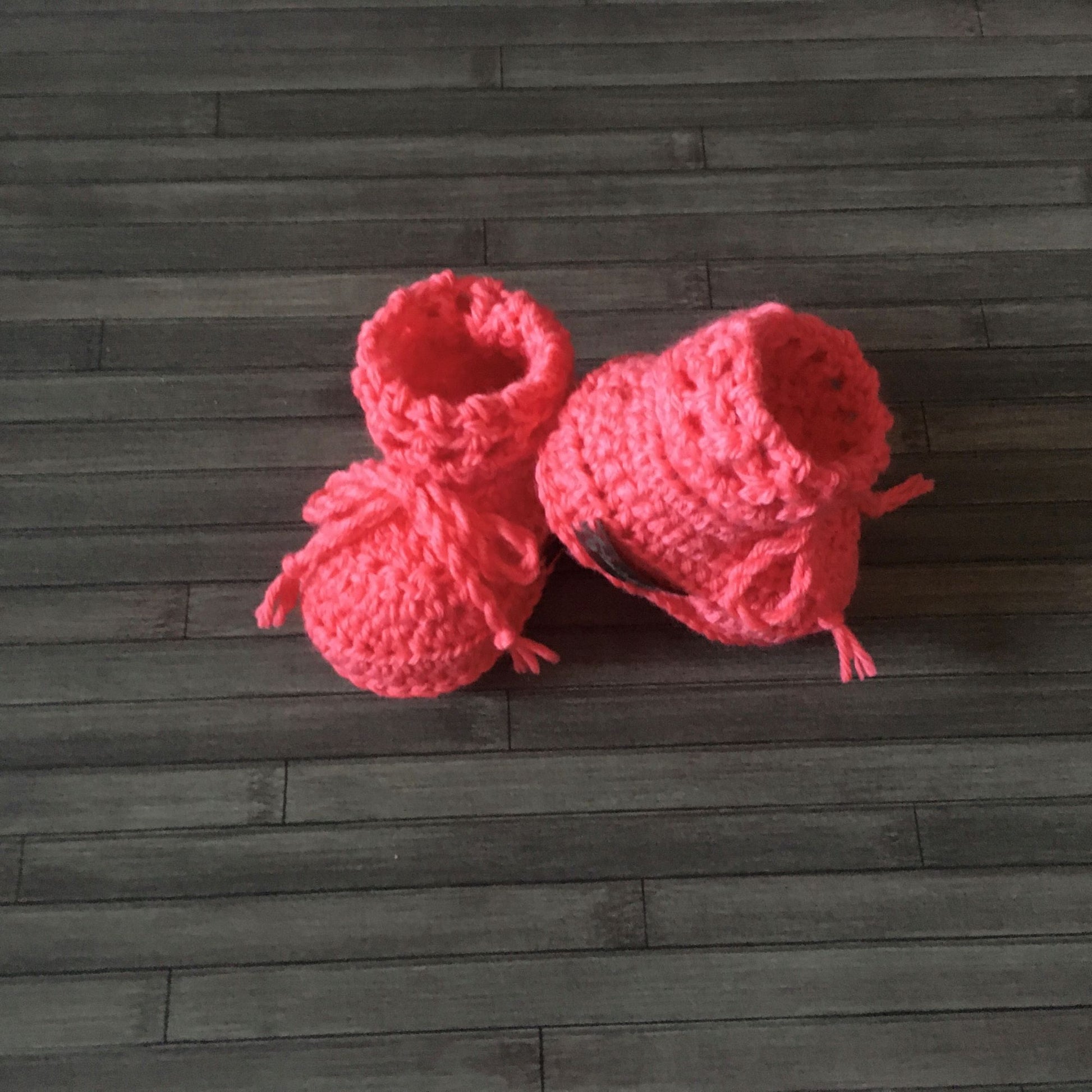 coral crochet baby booties