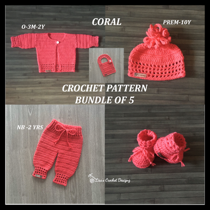 coral crochet pattern bundle of crochet baby sweater hat booties baby pants and bib