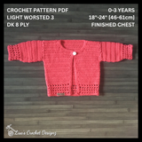 Crochet Baby Cardigan Pattern PDF – Coral Baby Sweater (0–3Y)